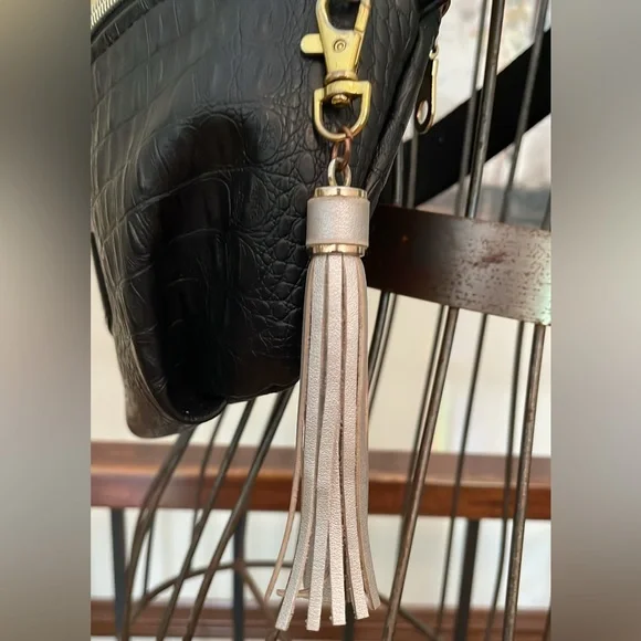 Makeup Junkie Large Sidekick Bag Shade of Onyx Silver Tassel Snakeskin Interior - Picture 4 of 11